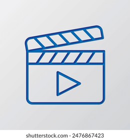 Clapboard simple icon, vector. Flat design. Paper cut design. Cutted blue symbol with shadow. Gray background.ai