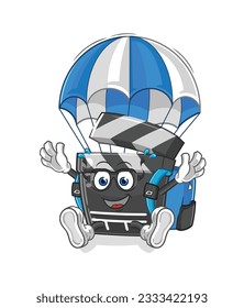 the clapboard skydiving character. cartoon mascot vector