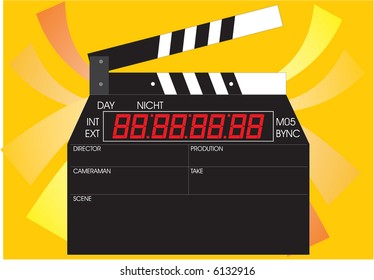 Clapboard, tool used by film directors on fund color, vector