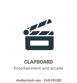 Clapboard vector icon on white background. Flat vector clapboard icon symbol sign from modern entertainment and arcade collection for mobile concept and web apps design.