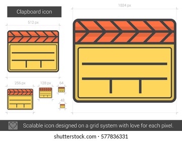 Clapboard vector line icon isolated on white background. Clapboard line icon for infographic, website or app. Scalable icon designed on a grid system.