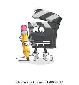 the clapboard write with pencil. cartoon mascot vector