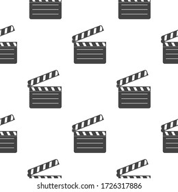 Clapper board. Black flat movie symbol. Seamless pattern. Vector illustration isolated on white background