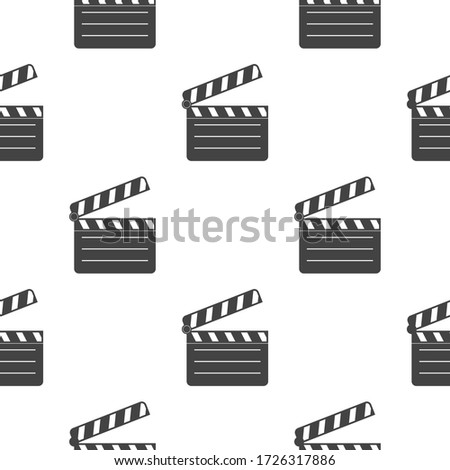 Clapper board. Black flat movie symbol. Seamless pattern. Vector illustration isolated on white background