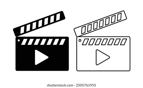 Clapper board black and white flat vector icon design with editable stroke. Film maker clapper symbol and clip art