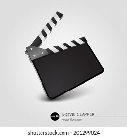 Clapper board blank movie production on white background. Vector illustration.