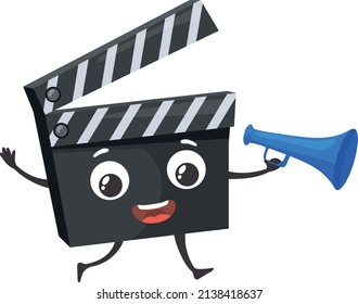 Carácter de tablero de lápiz. Mascota del cine. Símbolo de producción de películas aislado en fondo blanco