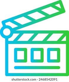 Icono de cine con gradiente azul y verde. cinematografía, producción, película, clapper, cine, película, clap. Ilustración vectorial