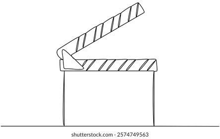 Clapper board continuous one line drawing. Movie scene episode production concept. Vector illustration isolated on white.