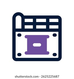 Icono de duotono de la placa de clapper. Icono de Vector elegante y moderno para Sitios web, App móviles, materiales de marketing y diseño corporativo. Totalmente escalable y listo para usar.