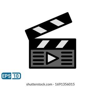Clapper board filled line style icon on white background. EPS 10