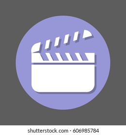 Clapper Board flat icon. Round colorful button, circular vector sign with shadow effect. Flat style design