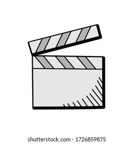 clapper board hand drawn vector design. multimedia icon