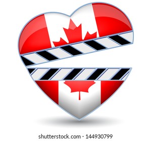 Clapper board with heart Canada flag.Vector