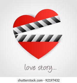 Clapper board with heart symbol. Love concept design.