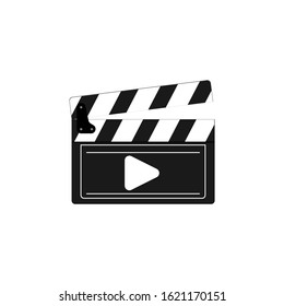 Clapper board icon, black on a white background for cinematography.