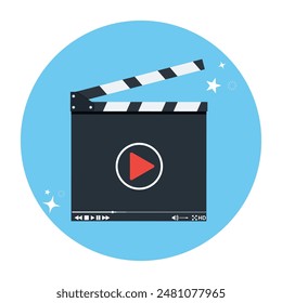 Clapper board icon. Film production concept . Vector illustration in flat design