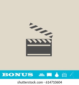 Clapper board icon flat. Grey pictogram on light background. Vector illustration symbol and bonus button real estate, ottoman, vase, tv, fishing rod
