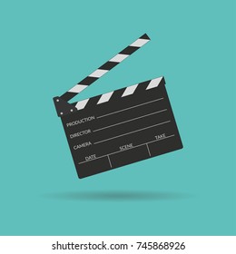 Clapper Board Icon In Flat Style. Movie, Cinema, Film Symbol Concept. Director Clapboard. Film Making Device. Vector Illustration