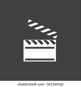 Clapper board icon flat. Vector white illustration isolated on black background. Flat symbol