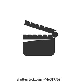 Clapper board icon isolated on a white background. Logo silhouette design template. Simple symbol concept in flat style. Abstract sign, pictogram for web, mobile and infographics - stock vector