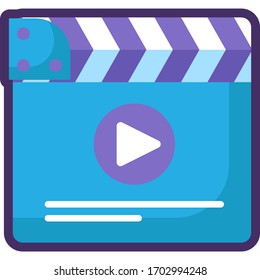 Haga clic en Icono de la placa con botón del Reproductor multimedia. Ilustración vectorial de signo de película plana. Diseño de películas, películas y vídeos