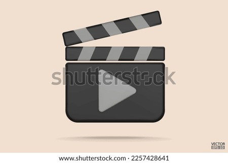 Clapper board icon. Media player icons. Video player icons. Film Clapper, Film clapperboard, video movie clapper equipment. 3D Vector Illustrations.