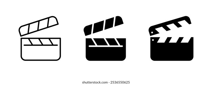 Clapper board icon. Movie filming action sign. Motion picture production director symbol. Cinematography clapboard vector illustration. Film cut pictogram. Cinema producer isolated concept.