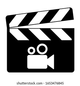 Clapper board icon on white background. Vector flat film video illustration