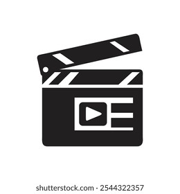 Clapper board icon on white background