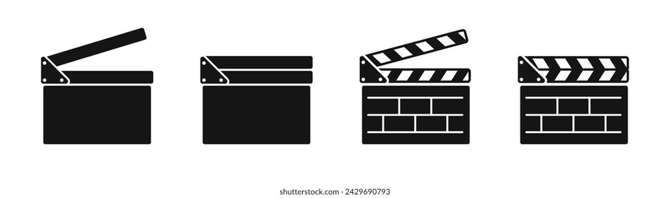 Clapper board icon set. Film clap board. Clapper board illustration. Movie clapper.