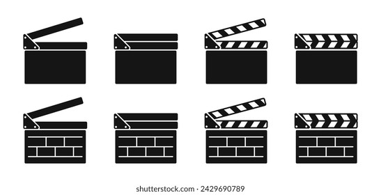 Clapper board icon set. Movie clapper. Clapper board illustration. Film clap board