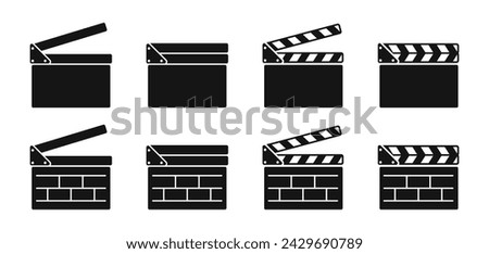 Clapper board icon set. Movie clapper. Clapper board illustration. Film clap board