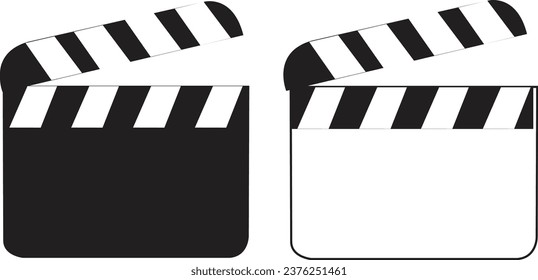 Clapper board icon set, Open and closed movie clapper vector art
