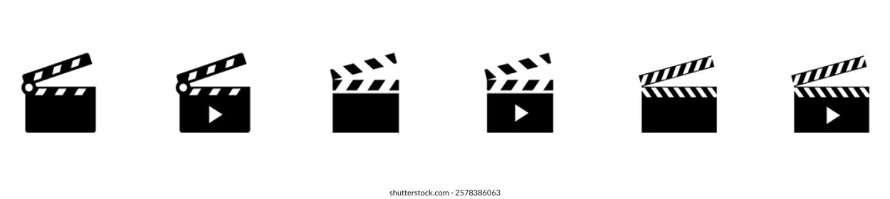 Clapper board icon set. Open and closed movie clapper. Vector Illustration. EPS 10