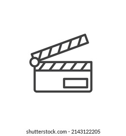Clapper board line icon. linear style sign for mobile concept and web design. Cinema slapstick outline vector icon. Symbol, logo illustration. Vector graphics