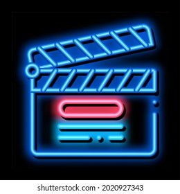 clapper board numbering neon light sign vector. Glowing bright icon clapper board numbering sign. transparent symbol illustration