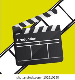 clapper board over film stripe over green background. vector