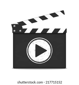 Clapper board with play button, vector eps10 illustration