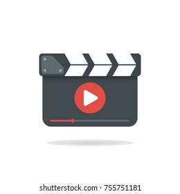 Clapper board with play icon. Vector icon in flat design style