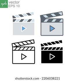 Clapper Board For Post Production, Movie Shooting, And Media Player. Creative Content Creator Of Visual Effects. Cinema.Video Production Icon. Vector Illustration. Design On White Background. EPS10