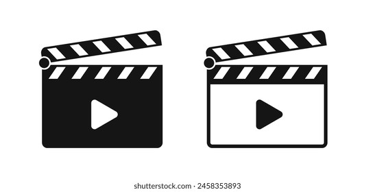 Juego de tablero de clapper. Iconos vectoriales de clip de película. Cine abierto y cerrado.