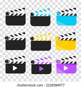 Clapper board set. Open movie clapper vector