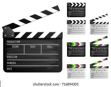 Clapper board set. Realistic vector illustration.
