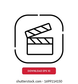 Símbolo de la placa de acoplamiento, icono vectorial del contorno de producción de vídeo.