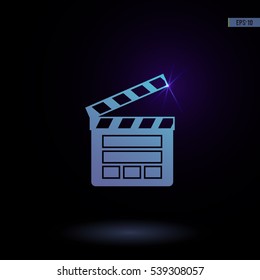 Clapper board vector icon. Graphic symbol for web design, logo. Isolated sign on a black background.