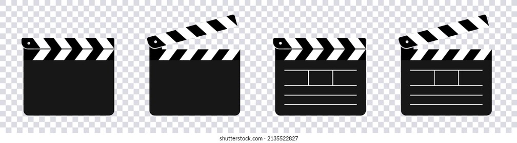 Clapper board vector icon set . Opened and closed movie clapper film clap board. Vector illustration