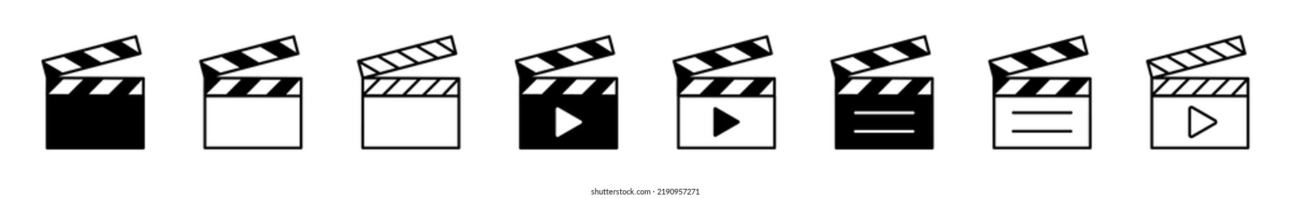 Clapper board vector icon set. Open movie clapboard icon