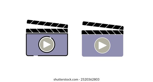 Conjunto de iconos de Vector de tablero de clapper . Abierto y cerrado película clapper film clap board. Ilustración vectorial