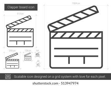 Clapper board vector line icon isolated on white background. Clapper board line icon for infographic, website or app. Scalable icon designed on a grid system.